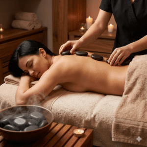 Hot Stone Massage course at Art of Electrolysis, teaching professional massage techniques using hot stones for relaxation and muscle therapy.